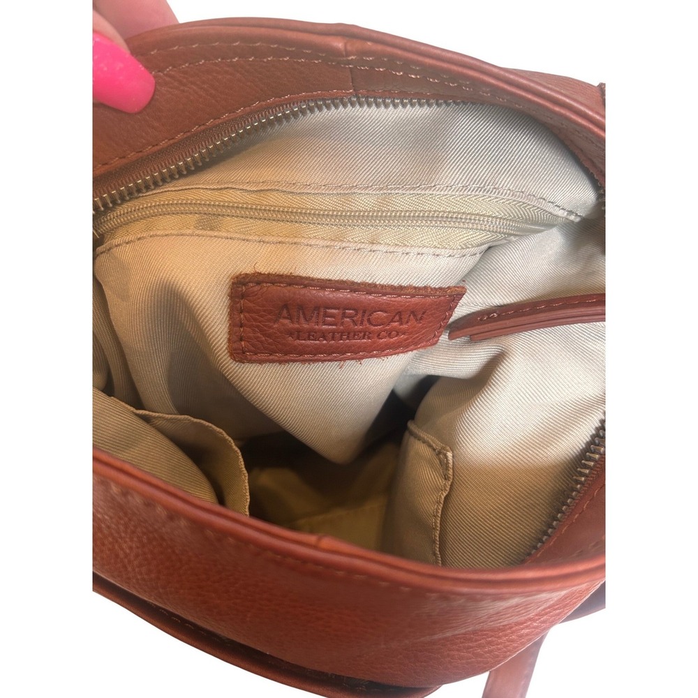 American Leather Co Brandy Brown Pebbled Leather Hobo Crossbody Bag Large - Picture 11 of 12